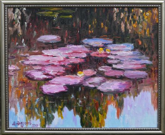 water-lily, river, summer, Landscape, art